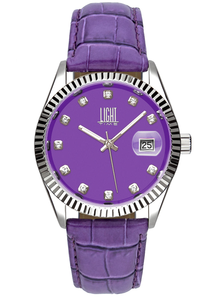 Orologio Light Time Timeless Colors L225SP-VI - donna quarzo cassa acciaio cinturino pelle quadrante viola datario 36mm 5ATM - Frontale