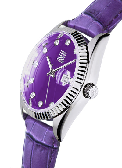 Orologio Light Time Timeless Colors L225SP-VI - donna quarzo cassa acciaio cinturino pelle quadrante viola datario 36mm 5ATM - Laterale