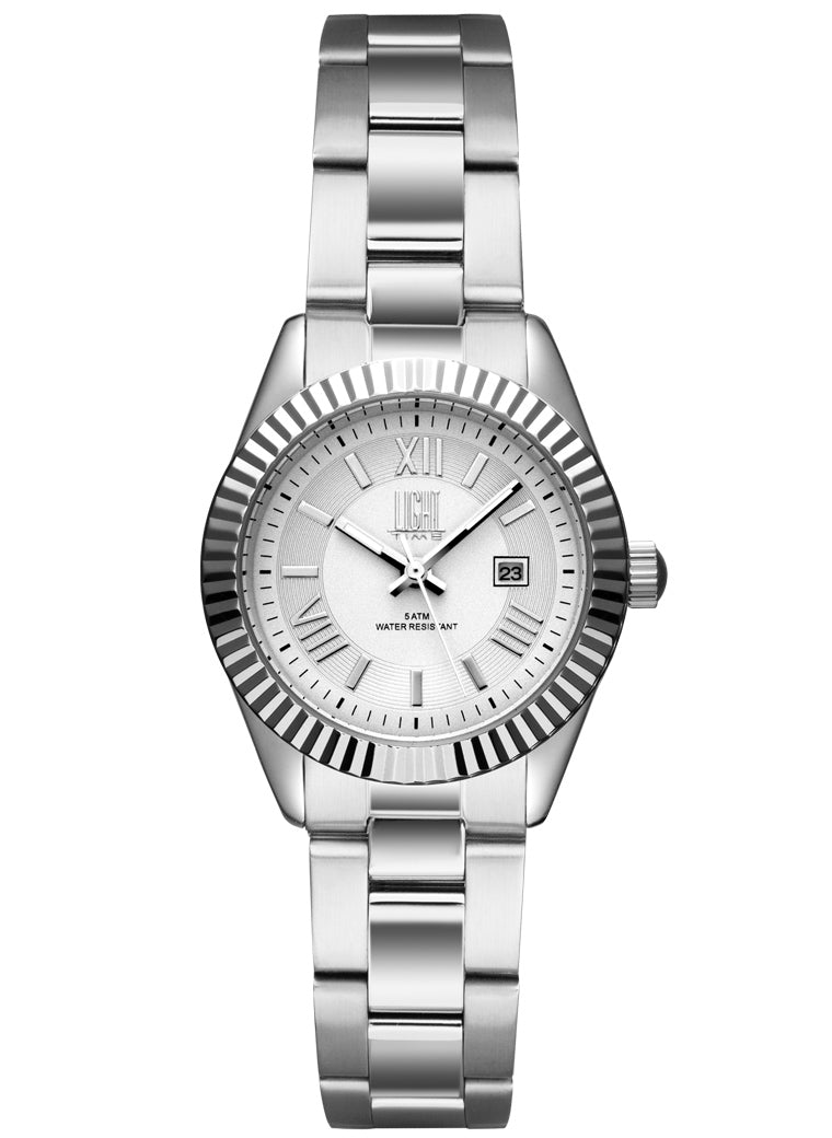 Orologio Light Time Timeless Lady L189S-BI - Quarzo Miyota, cassa e bracciale acciaio, datario, 31mm, 5ATM, quadrante bianco - Frontale