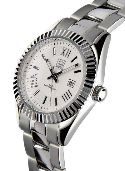Orologio Light Time Timeless Lady L189S-BI - Quarzo Miyota, cassa e bracciale acciaio, datario, 31mm, 5ATM, quadrante bianco - Laterale