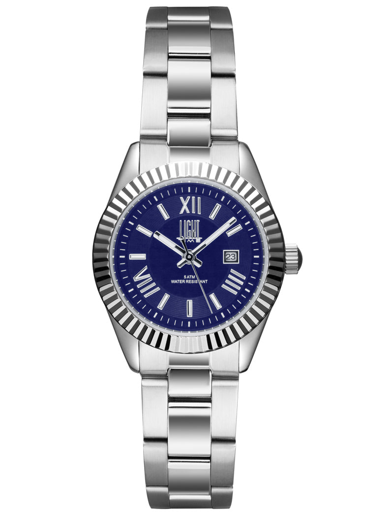 Orologio Light Time Timeless Lady L189S-BL - Quarzo Miyota, cassa e bracciale acciaio, datario, 31mm, 5ATM, quadrante blu - Frontale
