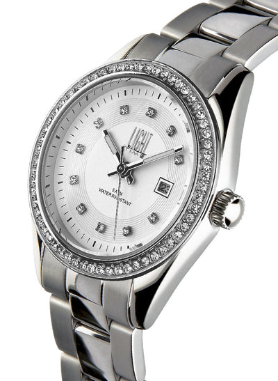 Orologio Light Time Timeless Lady L190S-BI - Quarzo Miyota, cassa e bracciale acciaio, con strass, datario, 31mm, 5ATM, quadrante bianco - Laterale