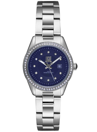 Orologio Light Time Timeless Lady L190S-BL - Quarzo Miyota, cassa e bracciale acciaio, con strass, datario, 31mm, 5ATM, quadrante blu - Frontale