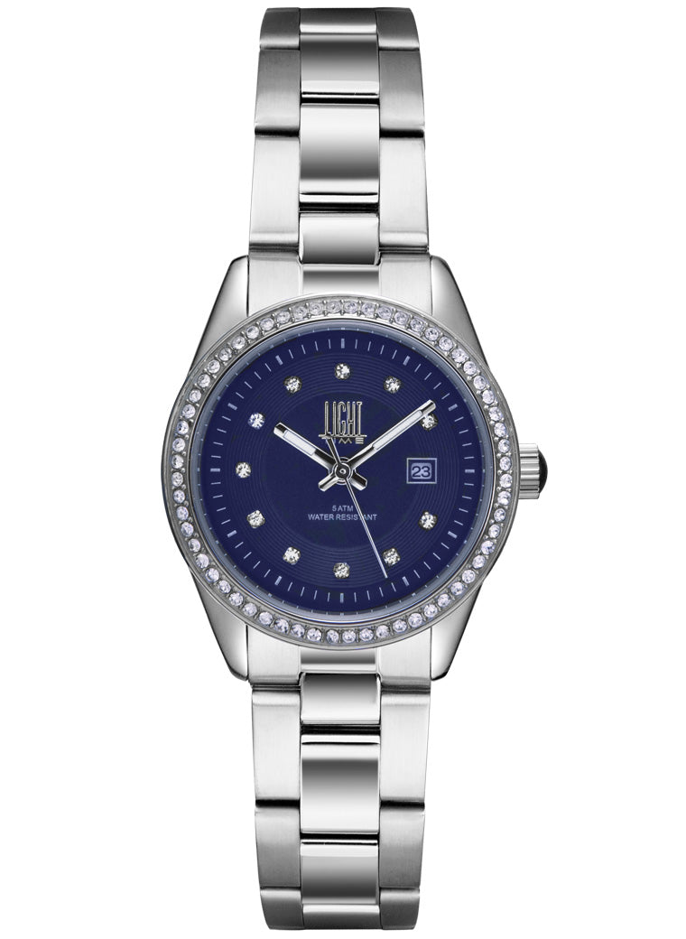 Orologio Light Time Timeless Lady L190S-BL - Quarzo Miyota, cassa e bracciale acciaio, con strass, datario, 31mm, 5ATM, quadrante blu - Frontale