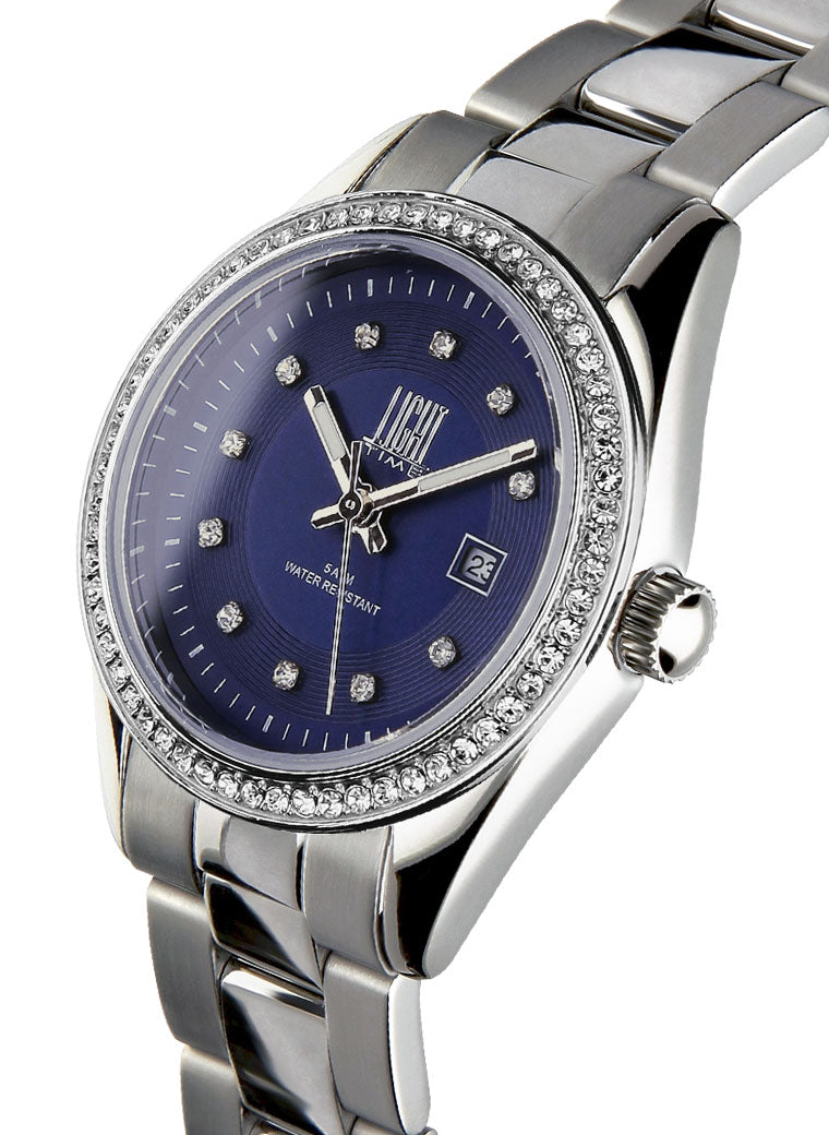 Orologio Light Time Timeless Lady L190S-BL - Quarzo Miyota, cassa e bracciale acciaio, con strass, datario, 31mm, 5ATM, quadrante blu - Laterale