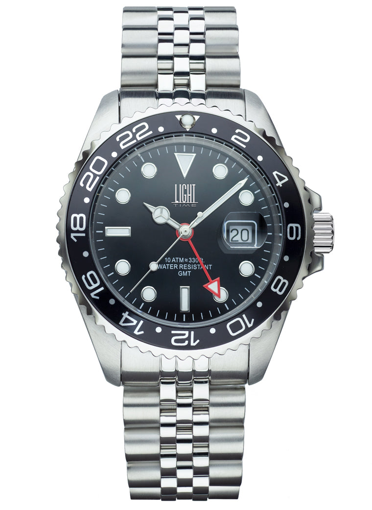 Orologio Light Time Timeless Sport GMT L247A - Quarzo Ronda GMT, cassa e bracciale acciaio, 40mm, 10ATM - Frontale