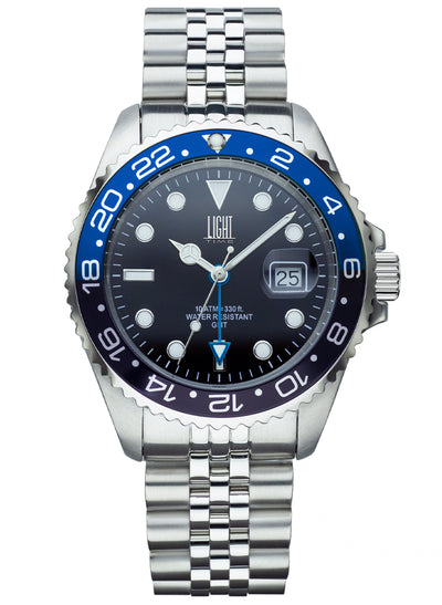 Orologio Light Time Timeless Sport GMT L247B - Quarzo Ronda GMT, cassa e bracciale acciaio, 40mm, 10ATM - Frontale