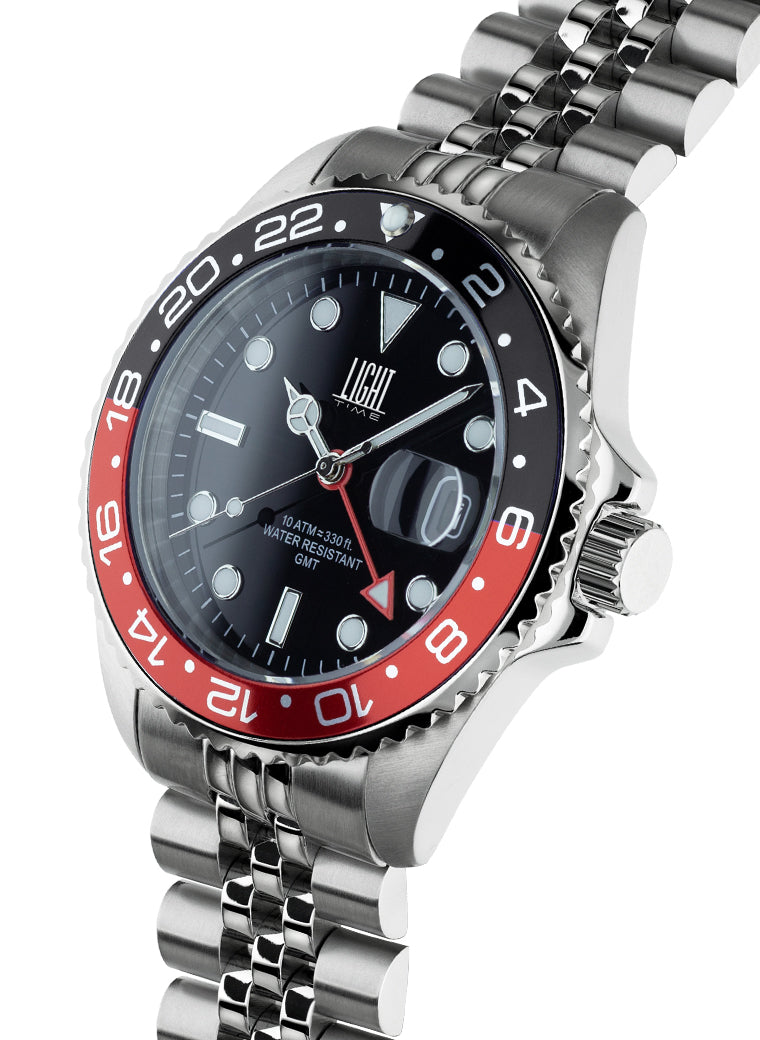 Orologio Light Time Timeless Sport GMT L247D - Quarzo Ronda GMT, cassa e bracciale acciaio, 40mm, 10ATM - Laterale