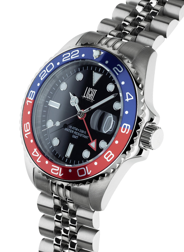 Orologio Light Time Timeless Sport GMT L247E - Quarzo Ronda GMT, cassa e bracciale acciaio, 40mm, 10ATM - Laterale