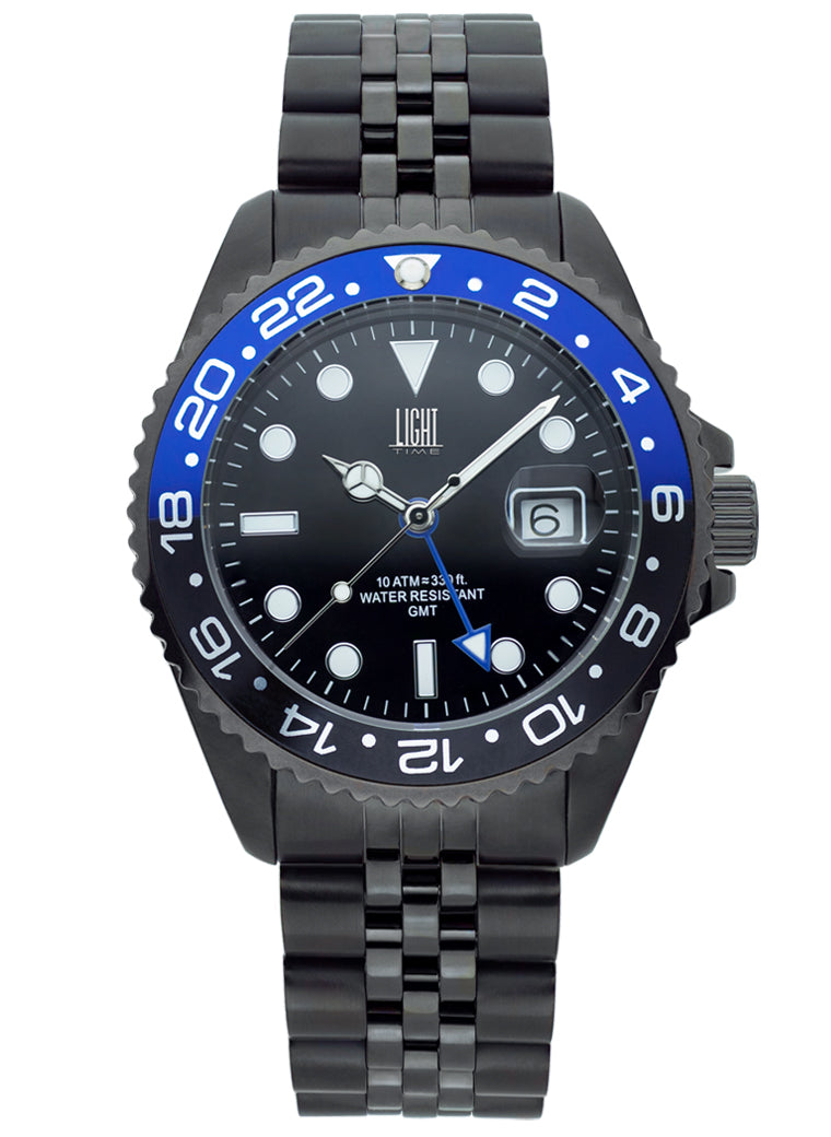 Orologio Light Time Timeless Sport GMT L247N-B - Quarzo Ronda GMT, cassa e bracciale acciaio, 40mm, 10ATM - Frontale