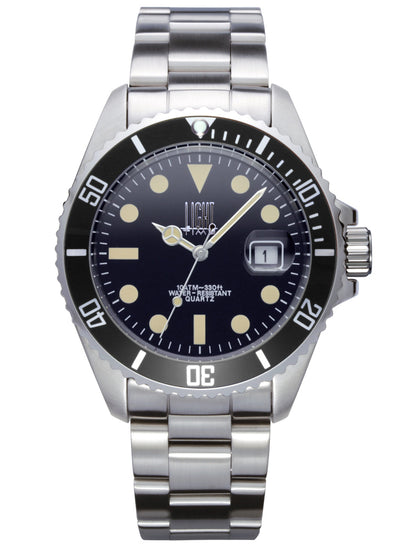 Orologio Light Time Timeless Sport L233-VINT-NE - Sub quarzo Miyota, cassa e bracciale acciaio, quadrante nero con indici vintage, 40mm, 10ATM - Frontale