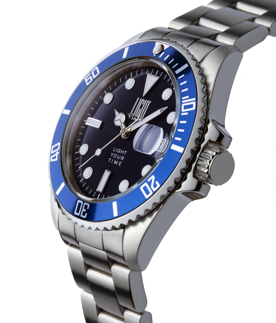 Orologio Light Time Timeless Sport L233AB - Sub quarzo Miyota, cassa e bracciale acciaio, fondello a vite, 40mm, 10ATM - Laterale