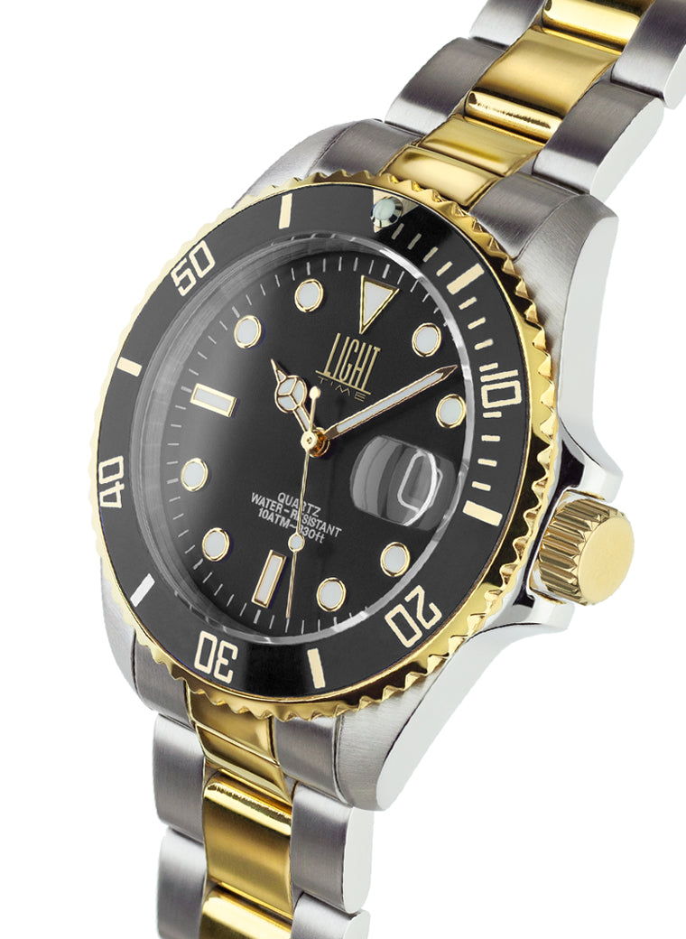 Orologio Light Time Timeless Sport L244A - Sub bicolore quarzo Miyota, cassa e bracciale acciaio, fondello a vite, 40mm, 10ATM - Laterale