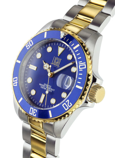 Orologio Light Time Timeless Sport L244B - Sub bicolore quarzo Miyota, cassa e bracciale acciaio, fondello a vite, 40mm, 10ATM - Laterale
