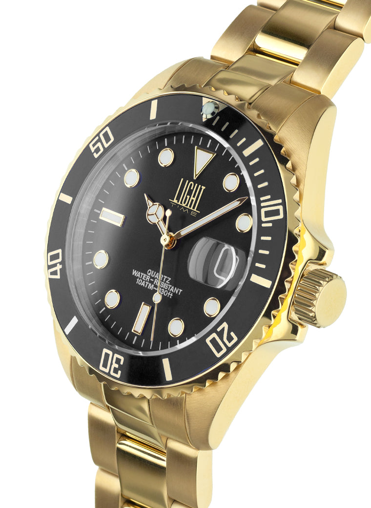 Orologio Light Time Timeless Sport L245A - Sub gold quarzo Miyota, cassa e bracciale acciaio, fondello a vite, 40mm, 10ATM - Laterale