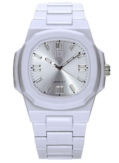 Orologio Light Time Velvet Cristal L513-BI-SIL - Quarzo Miyota, cassa policarbonato bianco, quadrante silver con cristalli, 38x42mm - Frontale