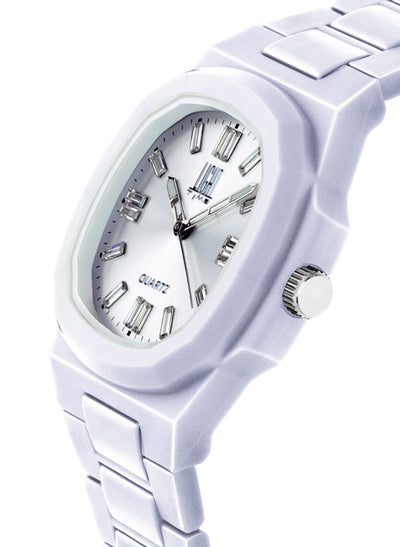 Orologio Light Time Velvet Cristal L513-BI-SIL - Quarzo Miyota, cassa policarbonato bianco, quadrante silver con cristalli, 38x42mm - Laterale