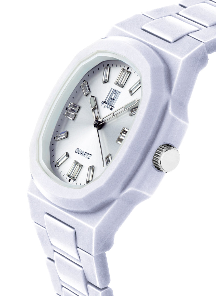 Orologio Light Time Velvet Cristal L513-BI-SIL - Quarzo Miyota, cassa policarbonato bianco, quadrante silver con cristalli, 38x42mm - Laterale