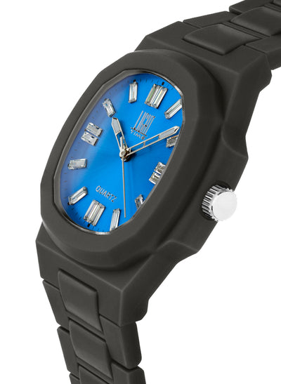 Orologio Light Time Velvet Cristal L513-NE-AZ - Quarzo Miyota, cassa policarbonato nero, quadrante azzurro con cristalli, 38x42mm - Laterale