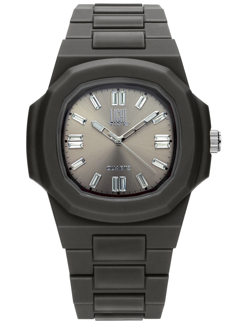 Orologio Light Time Velvet Cristal L513-NE-CH - Quarzo Miyota, cassa policarbonato nero, quadrante champagne con cristalli, 38x42mm - Frontale