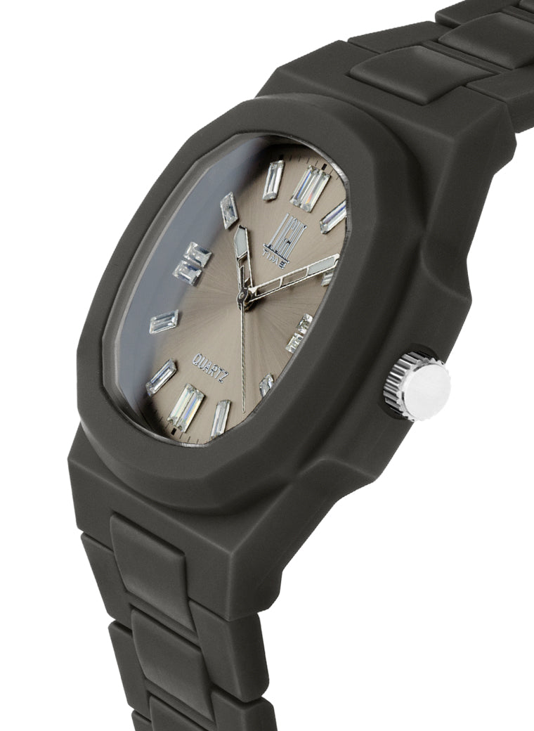 Orologio Light Time Velvet Cristal L513-NE-CH - Quarzo Miyota, cassa policarbonato nero, quadrante champagne con cristalli, 38x42mm - Laterale