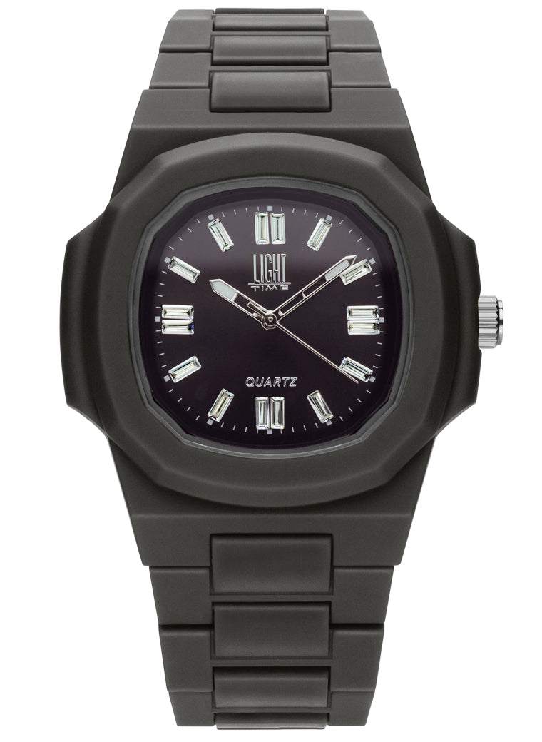 Orologio Light Time Velvet Cristal L513-NE-NE - Quarzo Miyota, cassa policarbonato nero, quadrante nero con cristalli, 38x42mm - Frontale