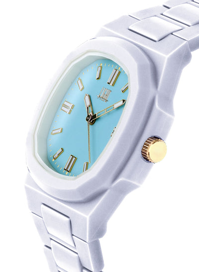 Orologio Light Time Velvet L511-BI-AZ - Quarzo Miyota, cassa policarbonato bianco, quadrante azzurro, 38x42mm - Laterale