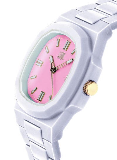 Orologio Light Time Velvet L511-BI-RO - Quarzo Miyota, cassa policarbonato bianco, quadrante rosa, 38x42mm - Laterale