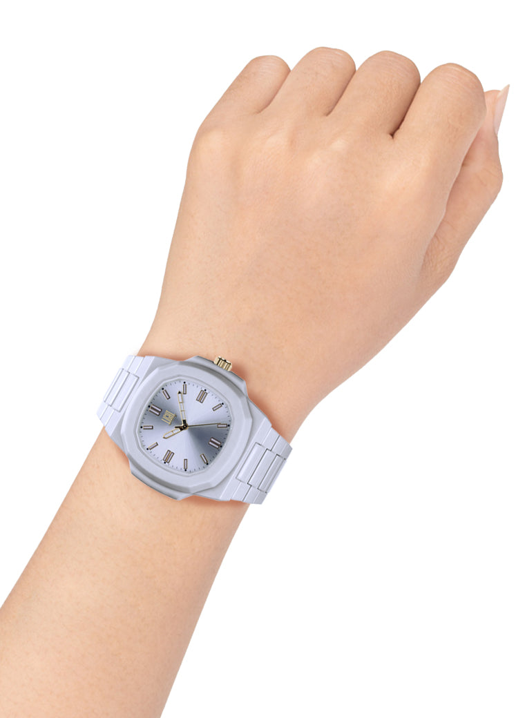 Orologio Light Time Velvet L511-BI - Quarzo Miyota, cassa policarbonato bianco, quadrante silver sunrise, 38x42mm - Dettaglio