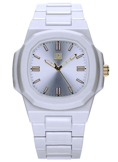 Orologio Light Time Velvet L511-BI - Quarzo Miyota, cassa policarbonato bianco, quadrante silver sunrise, 38x42mm - Frontale