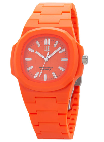 Orologio Light Time Velvet L511-C-AR - Quarzo Miyota, cassa policarbonato arancio, quadrante arancio, 38x42mm - Frontale