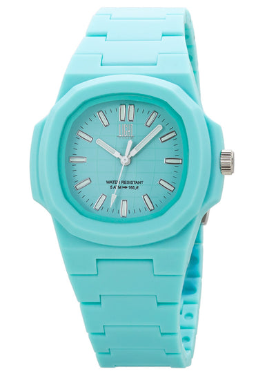 Orologio Light Time Velvet L511-C-AZ - Quarzo Miyota, cassa policarbonato azzurro, quadrante azzurro, 38x42mm - Frontale