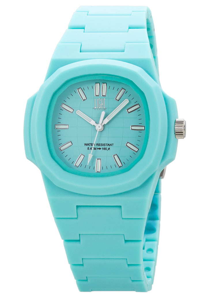 Orologio Light Time Velvet L511-C-AZ - Quarzo Miyota, cassa policarbonato azzurro, quadrante azzurro, 38x42mm - Frontale