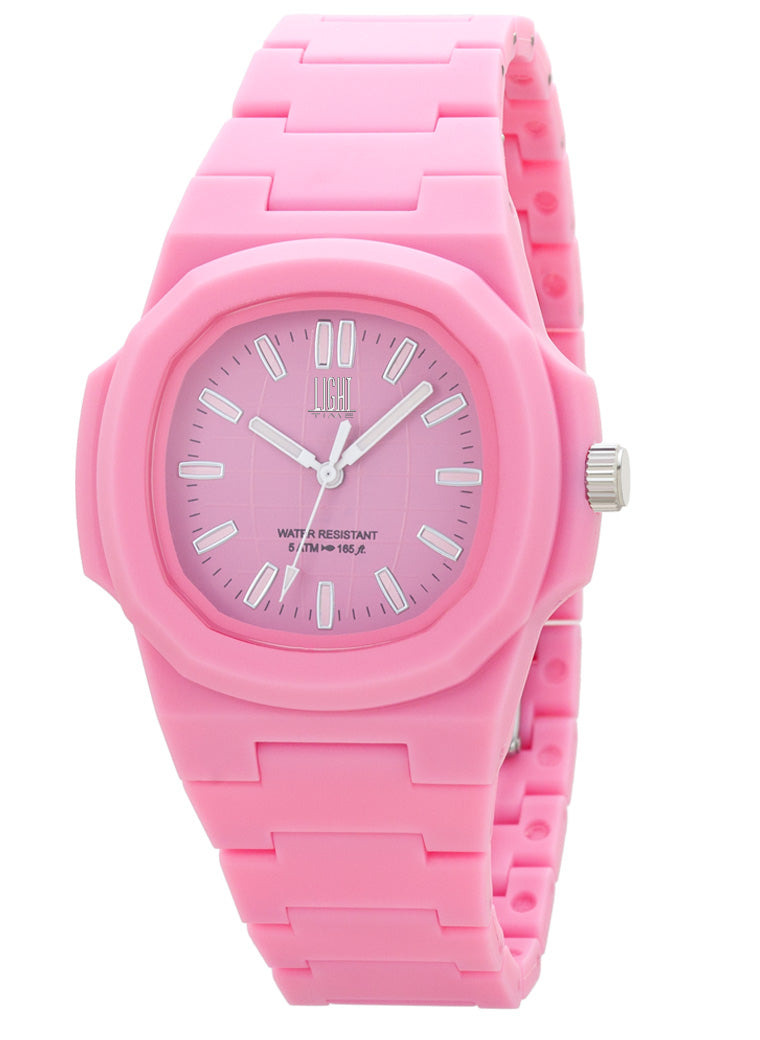 Orologio Light Time Velvet L511-C-RO - Quarzo Miyota, cassa policarbonato rosa, quadrante rosa, 38x42mm - Frontale