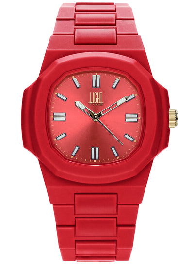 Orologio Light Time Velvet L511-RS - Quarzo Miyota, cassa policarbonato rosso, quadrante rosso sunrise, 38x42mm - Frontale