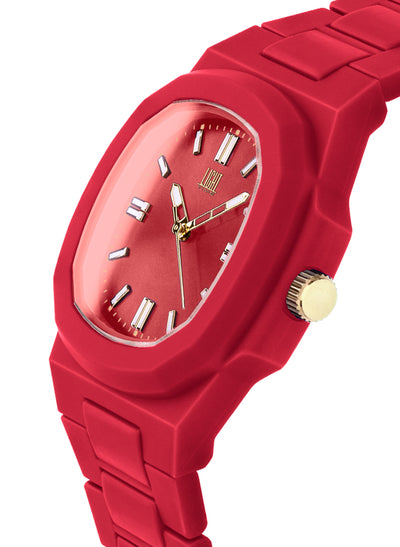 Orologio Light Time Velvet L511-RS - Quarzo Miyota, cassa policarbonato rosso, quadrante rosso sunrise, 38x42mm - Laterale