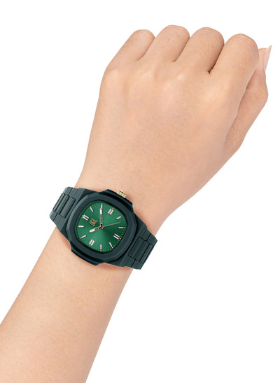 Orologio Light Time Velvet L511-VE - Quarzo Miyota, cassa policarbonato verde, quadrante verde sunrise, 38x42mm - Dettaglio