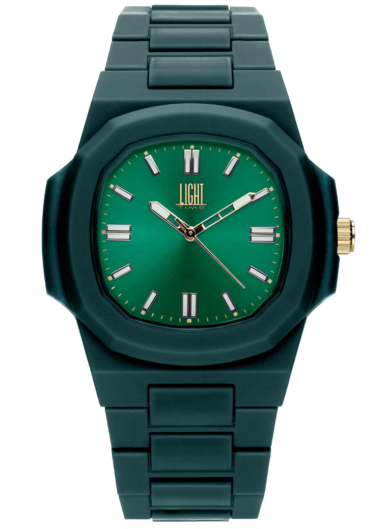 Orologio Light Time Velvet L511-VE - Quarzo Miyota, cassa policarbonato verde, quadrante verde sunrise, 38x42mm - Frontale