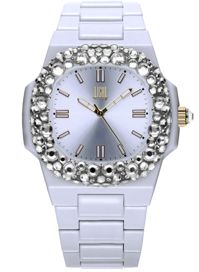 Orologio Light Time Velvet Lady L512-BI-1 - Quarzo Miyota, cassa policarbonato bianco, ghiera con cristalli Preciosa, quadrante silver, 38x42mm - Frontale
