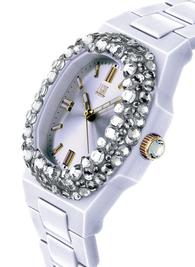 Orologio Light Time Velvet Lady L512-BI-1 - Quarzo Miyota, cassa policarbonato bianco, ghiera con cristalli Preciosa, quadrante silver, 38x42mm - Laterale