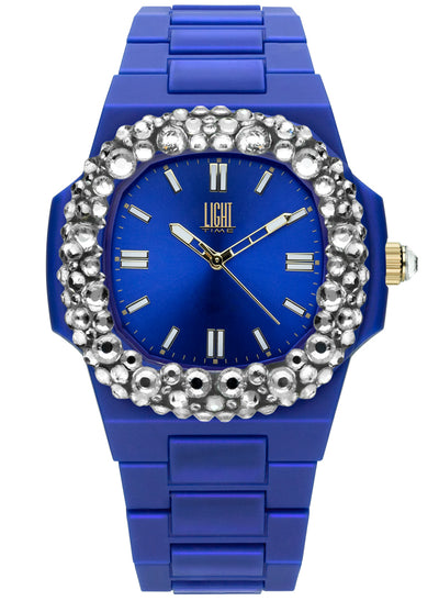 Orologio Light Time Velvet Lady L512-BL-1 - Quarzo Miyota, cassa policarbonato blu, ghiera con cristalli Preciosa, quadrante blu sunrise, 38x42mm - Frontale