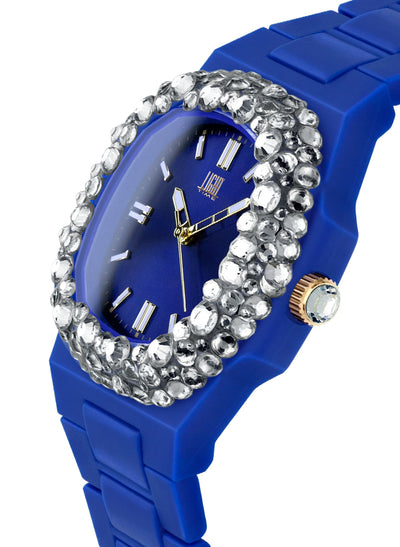 Orologio Light Time Velvet Lady L512-BL-1 - Quarzo Miyota, cassa policarbonato blu, ghiera con cristalli Preciosa, quadrante blu sunrise, 38x42mm - Laterale