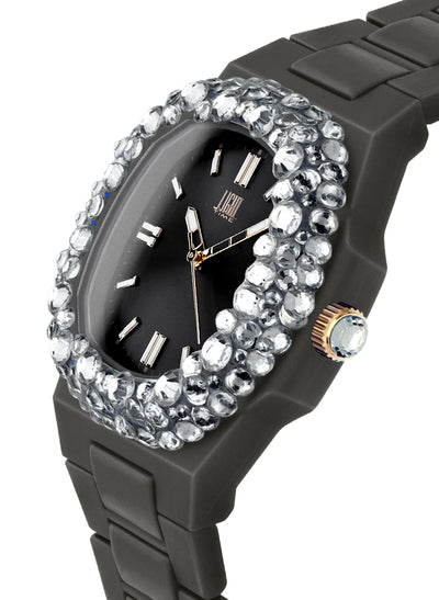 Orologio Light Time Velvet Lady L512-NE-1 - Quarzo Miyota, cassa policarbonato nero, ghiera con cristalli Preciosa, quadrante nero, 38x42mm - Laterale
