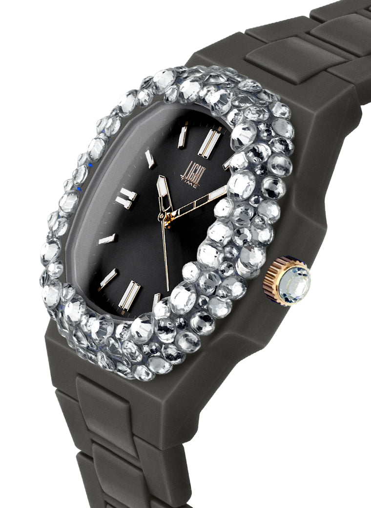 Orologio Light Time Velvet Lady L512-NE-1 - Quarzo Miyota, cassa policarbonato nero, ghiera con cristalli Preciosa, quadrante nero, 38x42mm - Laterale