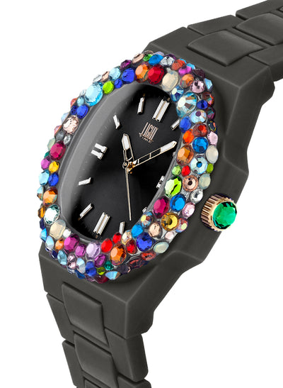 Orologio Light Time Velvet Lady L512-NE-2 - Quarzo Miyota, cassa policarbonato nero, ghiera con cristalli Preciosa, quadrante nero, 38x42mm - Laterale