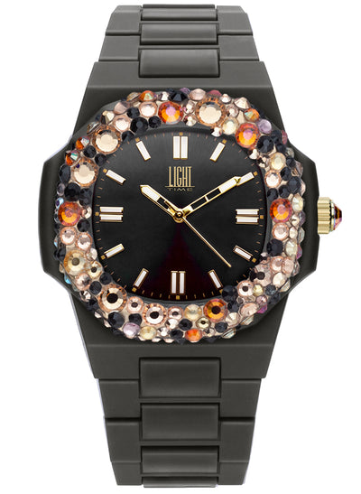 Orologio Light Time Velvet Lady L512-NE-3 - Quarzo Miyota, cassa policarbonato nero, ghiera con cristalli Preciosa, quadrante nero, 38x42mm - Frontale