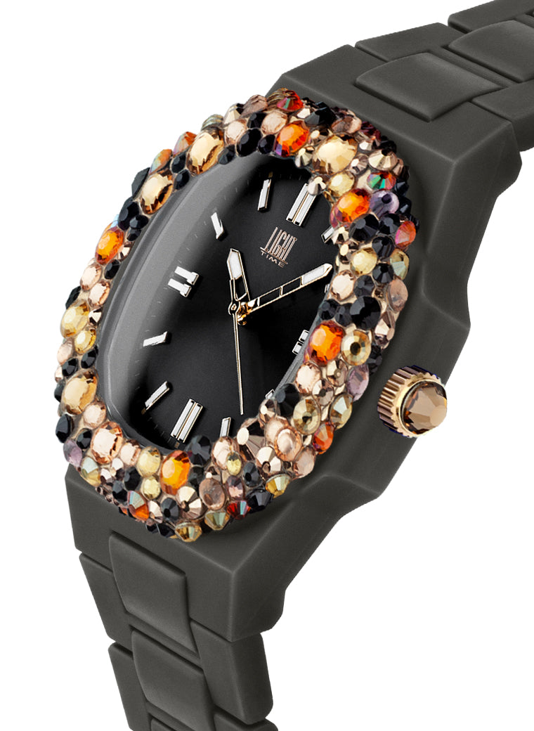 Orologio Light Time Velvet Lady L512-NE-3 - Quarzo Miyota, cassa policarbonato nero, ghiera con cristalli Preciosa, quadrante nero, 38x42mm - Laterale